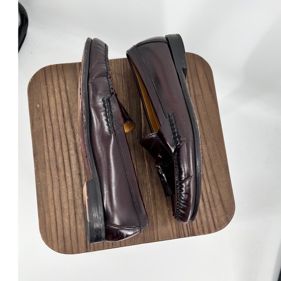 Cole Haan Mens Burgundy Leather Pinch Tassel Loafers Oxblood Dress Shoes 10 D main image 4